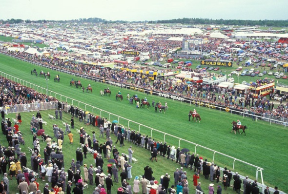Runners on their way to the start, Derby Day, Epsom, Uk, 1991.