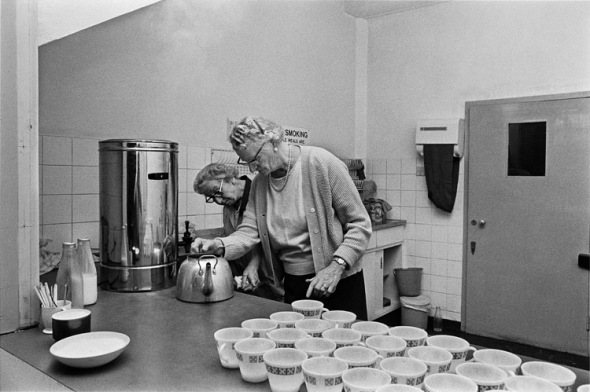 Tea time at an old peoples' club in Tower Hamlets 1975