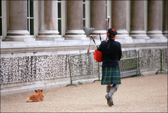Piper playing a morning serenade at Buckingham Palace.